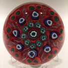 Vintage Strathearn Art Glass Paperweight Doorknob Twists & Millefiori On Red