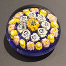 Miniature Strathearn Art Glass Paperweight Concentric Millefiori On Blue Ground