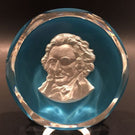 Vintage Baccarat Faceted Art Glass Paperweight Thomas Paine Sulphide on Blue