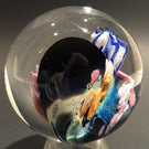 Unsigned Josh Simpson Art Glass Marble Inhabited Planet & Wood Stand