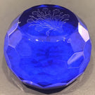 Vintage Saint Louis Art Glass Paperweight Etched Flowers & Multifaceted Dome