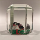 Early Chinese Faceted Art Glass Paperweight Sulphide Painted Duck