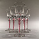 Set Of 6 Antique Art Glass Cordial Wine Glasses W/ Red & White Air Twist Stem