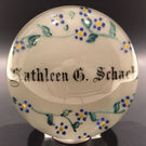 Rare Antique Albert Graeser Art Glass Paperweight Floral White Name Plaque