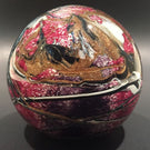 Rare Signed Michele Luzoro Modern French Art Glass Paperweight Red w/ Aventurine