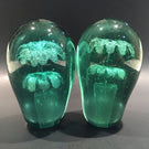 Two Large Antique English Green Bottle Dump Art Glass Paperweights Foil Flowers