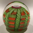 Vintage Murano Art Glass Paperweight Green & Orange Twist Millefiori Crown