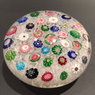 Huge Clichy Art Glass Paperweight Concentric Millefiori On Muslin W/ Roses