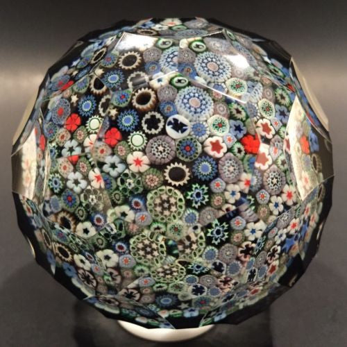 Orient & Flume Art Glass Paperweight Close Packed Millefiori Complex Faceting