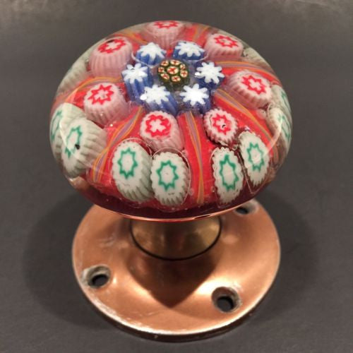 Vintage Strathearn Art Glass Paperweight Doorknob Twists & Millefiori On Orange