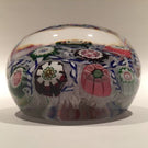 Rare Antique Clichy Art Glass Paperweight Blue Barber Pole Chequer Millefiori