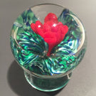 Rare Vintage Joe Zimmerman Art Glass Paperweight Footed Crimp Red Rose