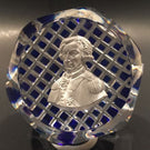 Vintage Baccarat Art Glass Paperweight Lafayette Sulphide Diamond Cut Blue base