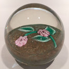 Vintage Murano Art Glass Paperweight Lampworked Rose Millefiori On Aventurine