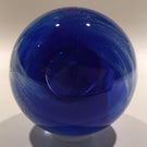 Signed Modern American Studio Art Glass Paperweight Blue & White Swirl