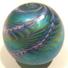 Signed Ornamental Blown Glass OBG Art Glass Paperweight Blue Iridescent Spiral