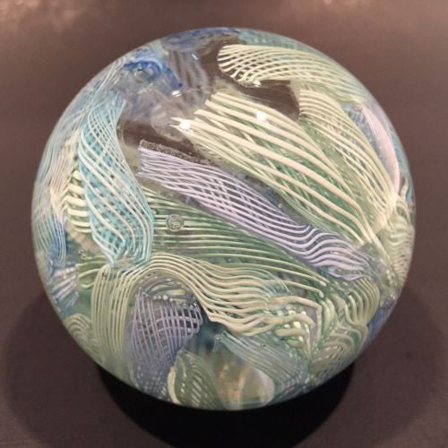 Colorful Murano Art Glass Paperweight Latticino & Ribbon Scramble