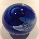Signed Modern American Studio Art Glass Paperweight Blue & White Swirl