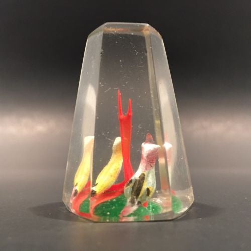 Early Chinese Art Glass Paperweight Hand Painted Sulphide Birds in a Tree