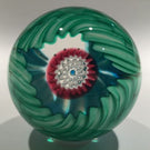 Vintage Fratelli Toso Murano Art Glass Paperweight Blue & Green Crown