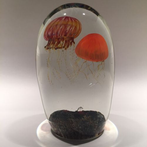 Rare Richard Satava Art Glass Paperweight Two Species Double Jellyfish