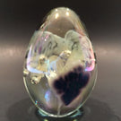 Signed Roger Vines MSH Ash Art Glass Paperweight Purple Iridescent Egg