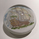 Vintage Murano Art Glass Paperweight Encased Pirate Clipper Ship Appliqué