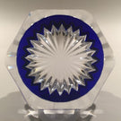 Vintage Baccarat Art Glass Paperweight Multi Faceted Star Cut Cobalt Blue Base