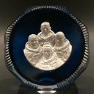 Cristal D'Albert Faceted Art Glass Paperweight "The Moon Astronauts" Sulphide