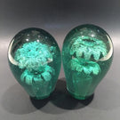 Two Large Antique English Green Bottle Dump Art Glass Paperweights Foil Flowers