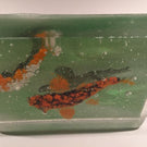 Unusual Vintage Slag Glass Frit Koi Fish Art Glass Paperweight Block