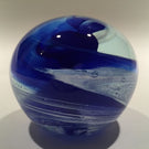 Signed Modern American Studio Art Glass Paperweight Blue & White Swirl