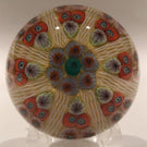 Vintage Strathearn Art Glass Paperweight 8 Spoke Millefiori Latticino on Yellow