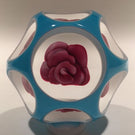 Rare Murano Art Glass Paperweight Crimp Rose w/ Blue Overlay 1885 Date Cane