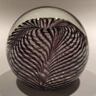 Signed Correia Art Glass Paperweight Black & White Pulled Feather Stripes