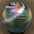 Signed Ornamental Blown Glass OBG Art Glass Paperweight Blue Iridescent Spiral