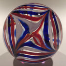 Vintage American MMA Art Glass Paperweight Red White Blue Marbrie