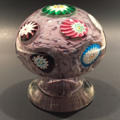 Unusual Murano Art Glass Paperweight Piedouche Millefiori on Purple