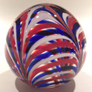 Vintage American MMA Art Glass Paperweight Red White Blue Marbrie