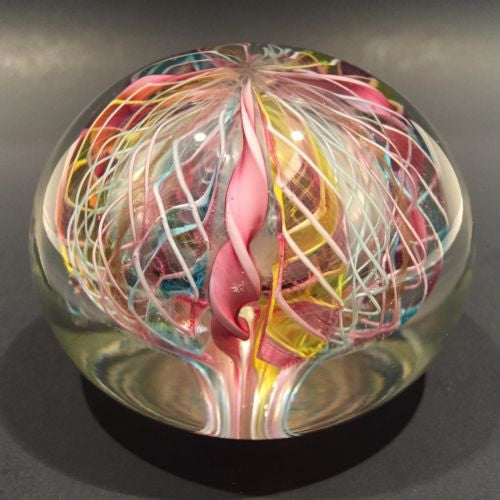 Vintage Murano Art Glass Paperweight Colorful Latticino Crown