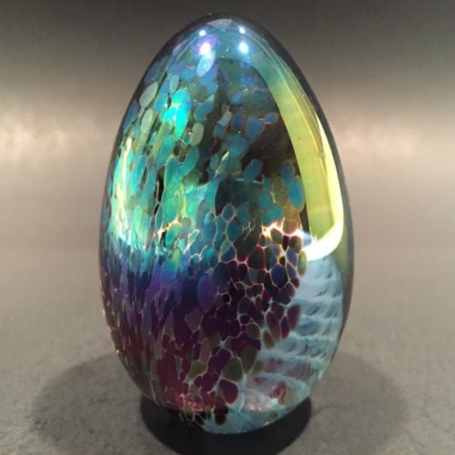 Signed Mt. St. Helens Ash MSH Art Glass Paperweight Purple Iridescent Egg