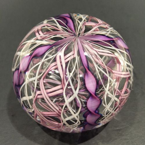 Vintage Signed Murano Art Glass Paperweight Purple & White Crown