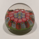Miniature Strathearn Art Glass Paperweight Concentric Millefiori on Green