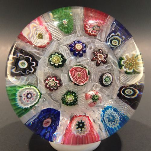 Rare Antique Clichy Art Glass Paperweight Chequered Complex Millefiori W/ Rose
