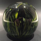 Vintage Blenko Art Glass Paperweight Mottled Yellow & Blue On Black