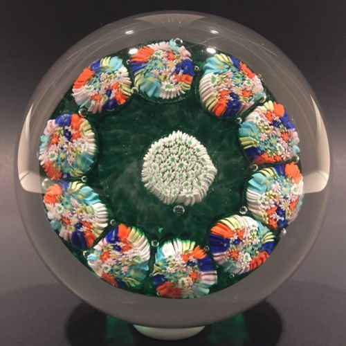 Huge Murano Art Glass Paperweight Complex Millefiori Daisy Canes