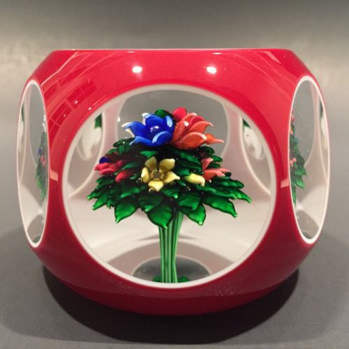 Vintage Saint Louis Art Glass Paperweight Upright Bouquet Faceted Overlay