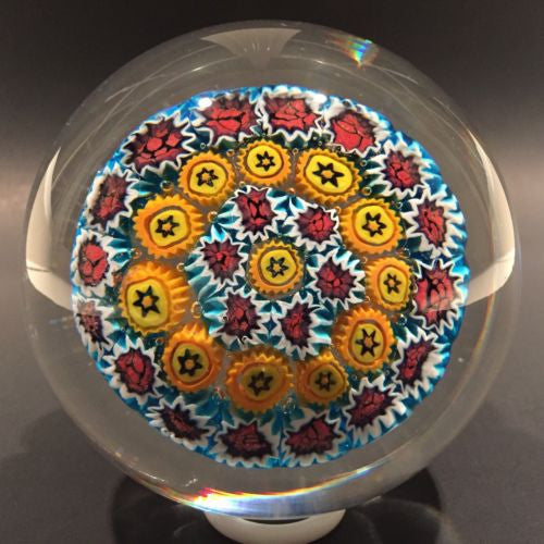 Vintage Murano Large Footed Art Glass Paperweight Concentric Millefiori