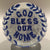 Vintage American Art Glass Blue and White Frit Paperweight "God Bless Our Home"