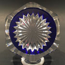 Vintage Baccarat Art Glass Paperweight Multi Faceted Star Cut Cobalt Blue Base